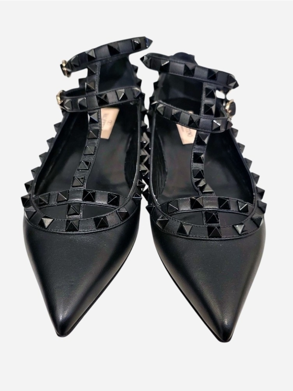 Valentino Garavani Rockstud Caged Leather Ballet Flats Black  On Black, Size 37